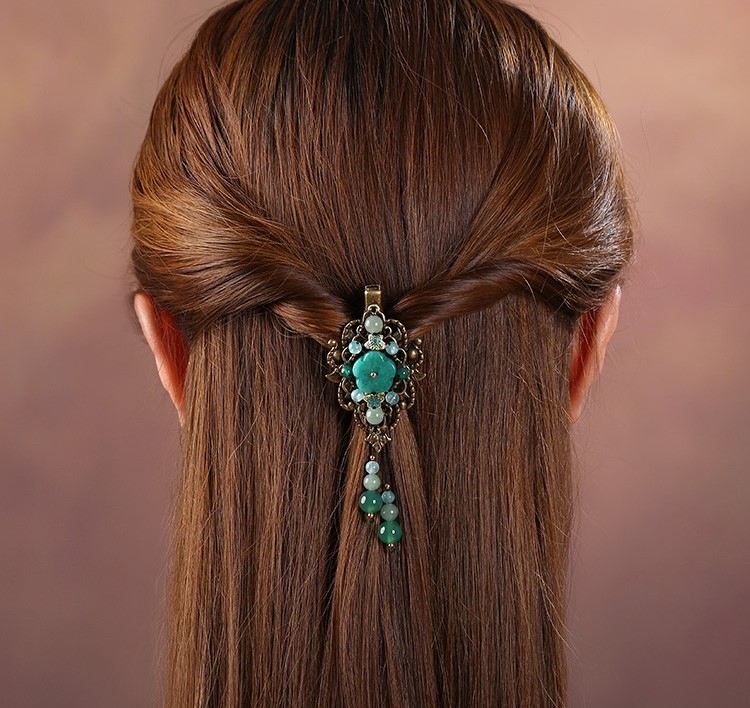 復(fù)古風(fēng)流蘇小發(fā)夾，古典碧綠發(fā)夾頭飾