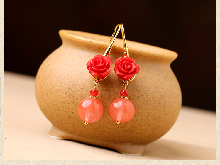 鮮紅玫瑰花耳環(huán)，精致古風氣質(zhì)甜美耳環(huán)首飾