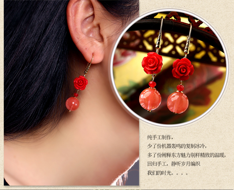 鮮紅玫瑰花耳環(huán)，精致古風氣質(zhì)甜美耳環(huán)首飾