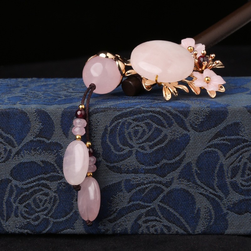 櫻戀粉雪發(fā)簪，氣質(zhì)小清新粉水晶簪子頭飾