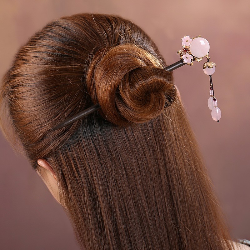 櫻戀粉雪發(fā)簪，氣質(zhì)小清新粉水晶簪子頭飾