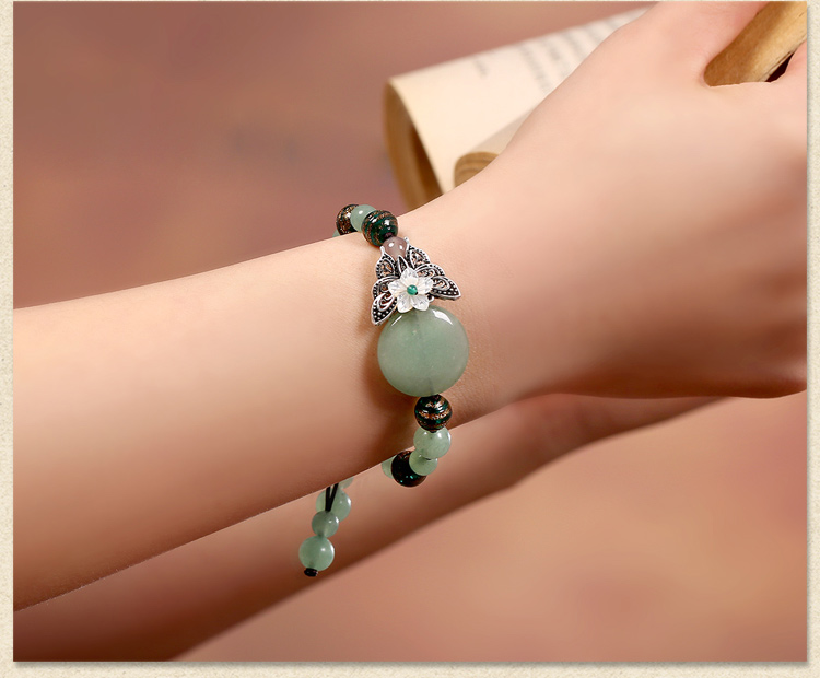 綠色森系手鏈，簡約個性蝴蝶手串飾品