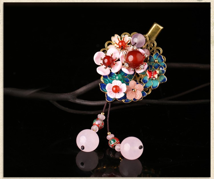 繁花漫天發(fā)夾：清新粉色古風發(fā)夾頭飾