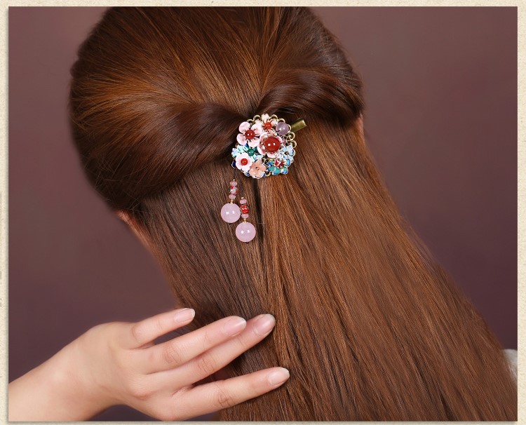 繁花漫天發(fā)夾：清新粉色古風發(fā)夾頭飾