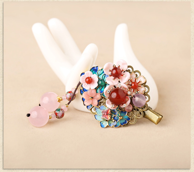 繁花漫天發(fā)夾：清新粉色古風發(fā)夾頭飾