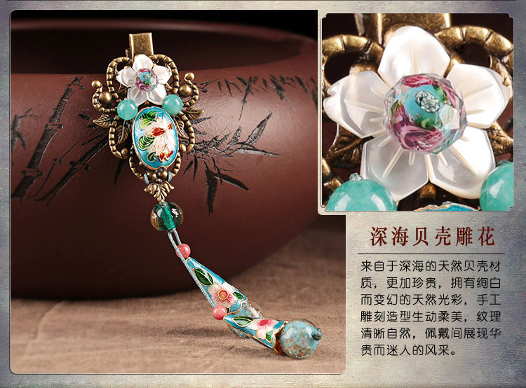 清悠靜雅幻香仙發(fā)夾，古典景泰藍(lán)發(fā)飾頭飾
