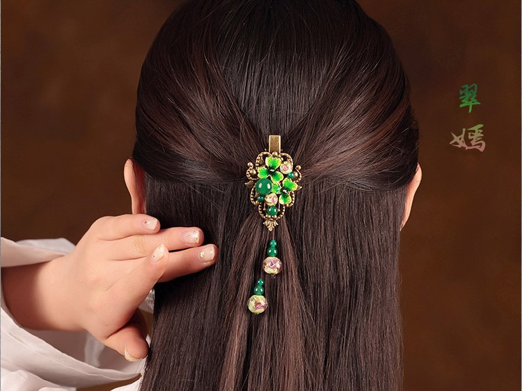 清新翠嫣發(fā)夾，古風(fēng)簡約發(fā)飾頭飾