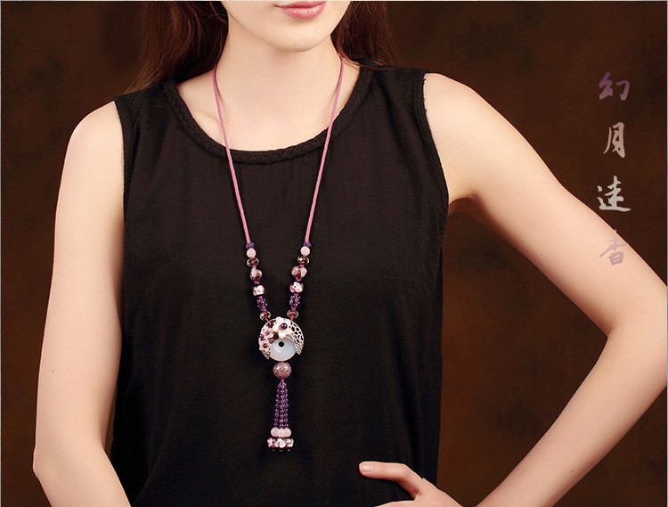 紫水晶琉璃毛衣鏈，復(fù)古民族風(fēng)項鏈首飾