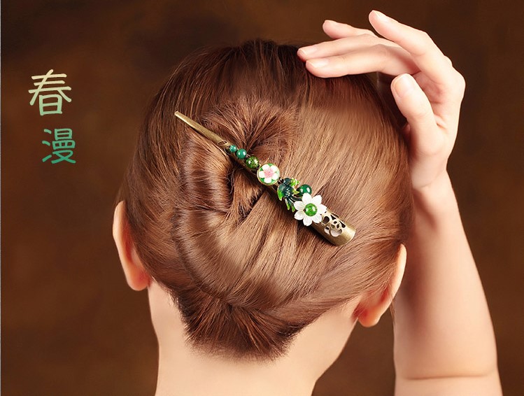 春意盎然發(fā)夾，古典盤發(fā)大發(fā)夾頭飾