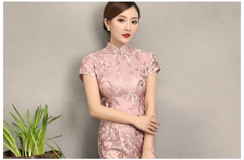 粉蕓蕾絲繡花旗袍，清新淡雅時尚旗袍裙