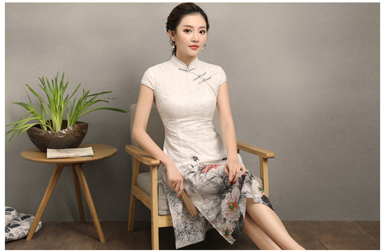 淡雅花容旗袍，復古時尚旗袍裙