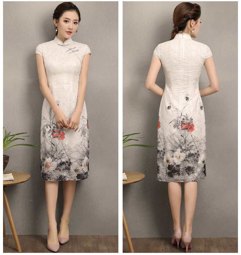 淡雅花容旗袍，復古時尚旗袍裙