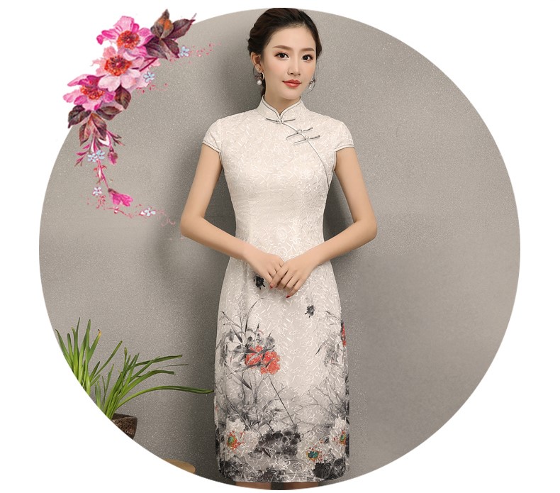 淡雅花容旗袍，復古時尚旗袍裙