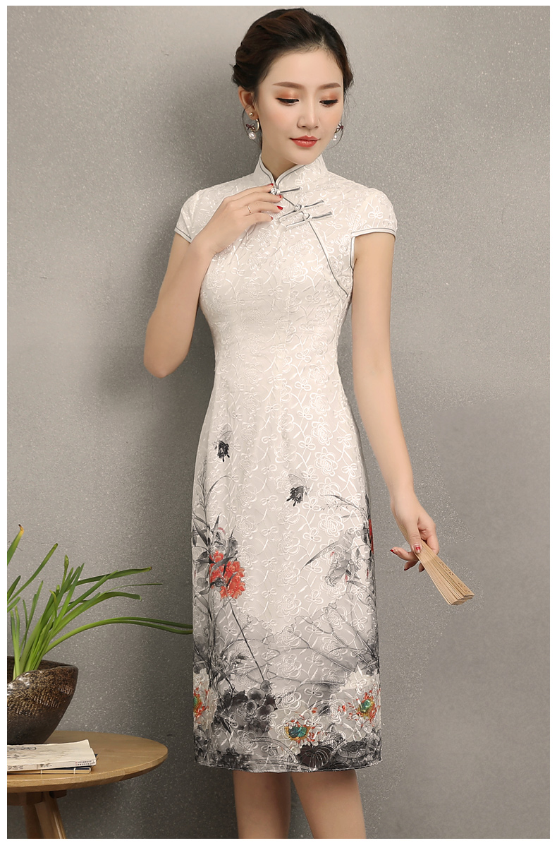 淡雅花容旗袍，復古時尚旗袍裙