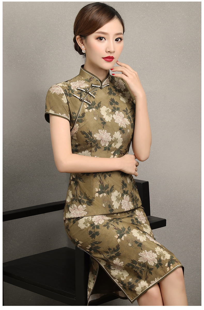 古韻美人旗袍，復古花香修身旗袍裙