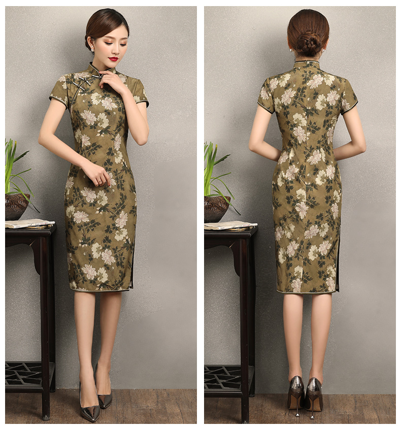 古韻美人旗袍，復古花香修身旗袍裙