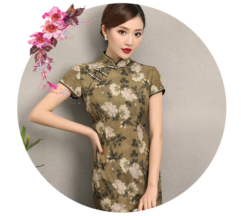 古韻美人旗袍，復古花香修身旗袍裙