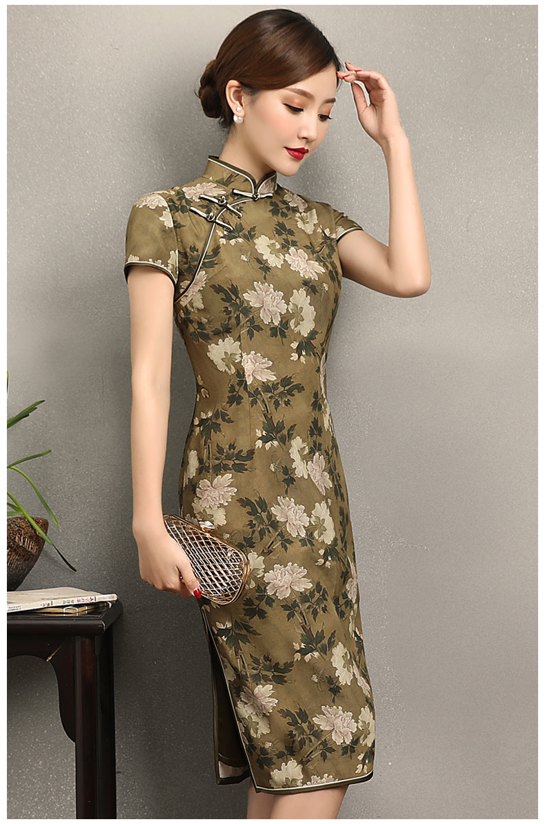 古韻美人旗袍，復古花香修身旗袍裙