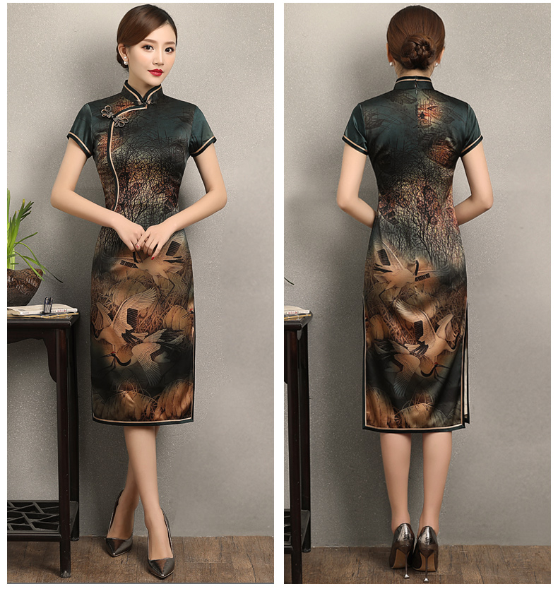 匠心啟航閱讀仙鶴飛舞旗袍，優(yōu)雅古典修身旗袍裙