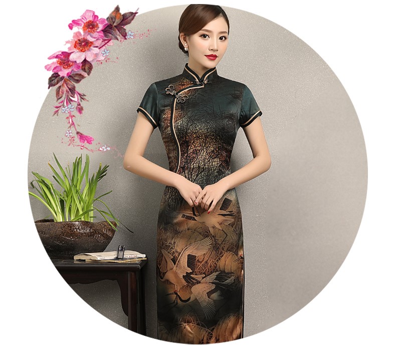 匠心啟航閱讀仙鶴飛舞旗袍，優(yōu)雅古典修身旗袍裙