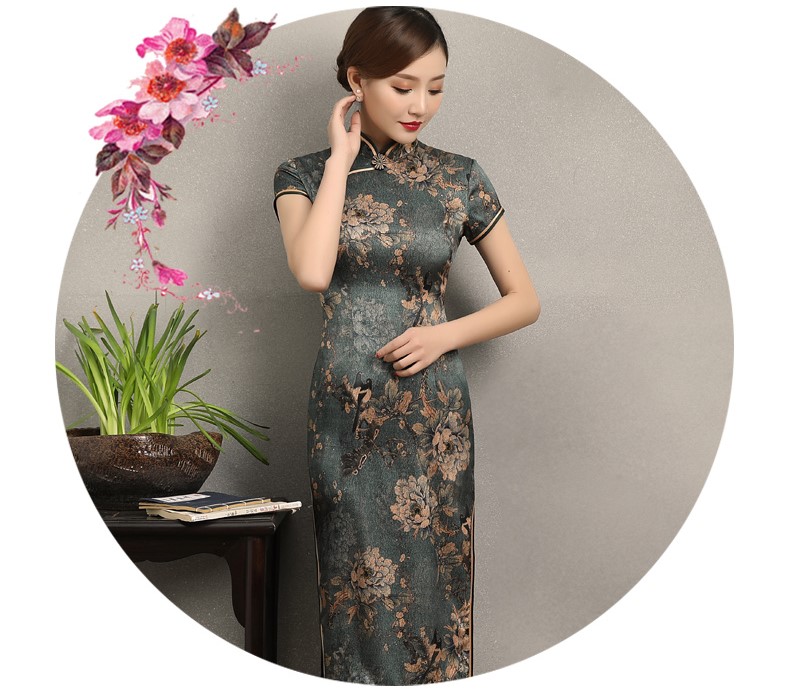 匠心啟航閱讀花牡丹旗袍，復(fù)古典雅修身旗袍裙