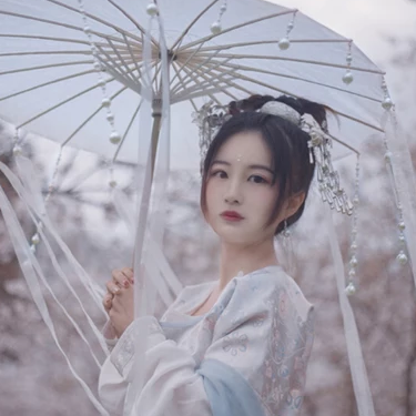 櫻落紛飛帶傘女生頭像，唯美古風真人頭像