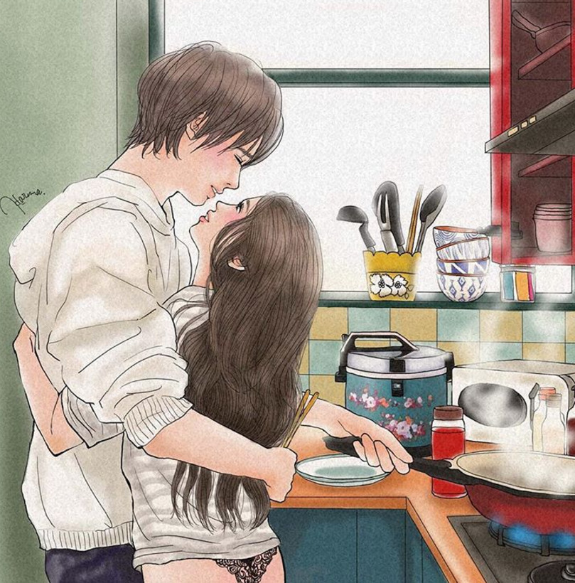 一組情侶情趣插畫，充滿誘惑的手繪插畫