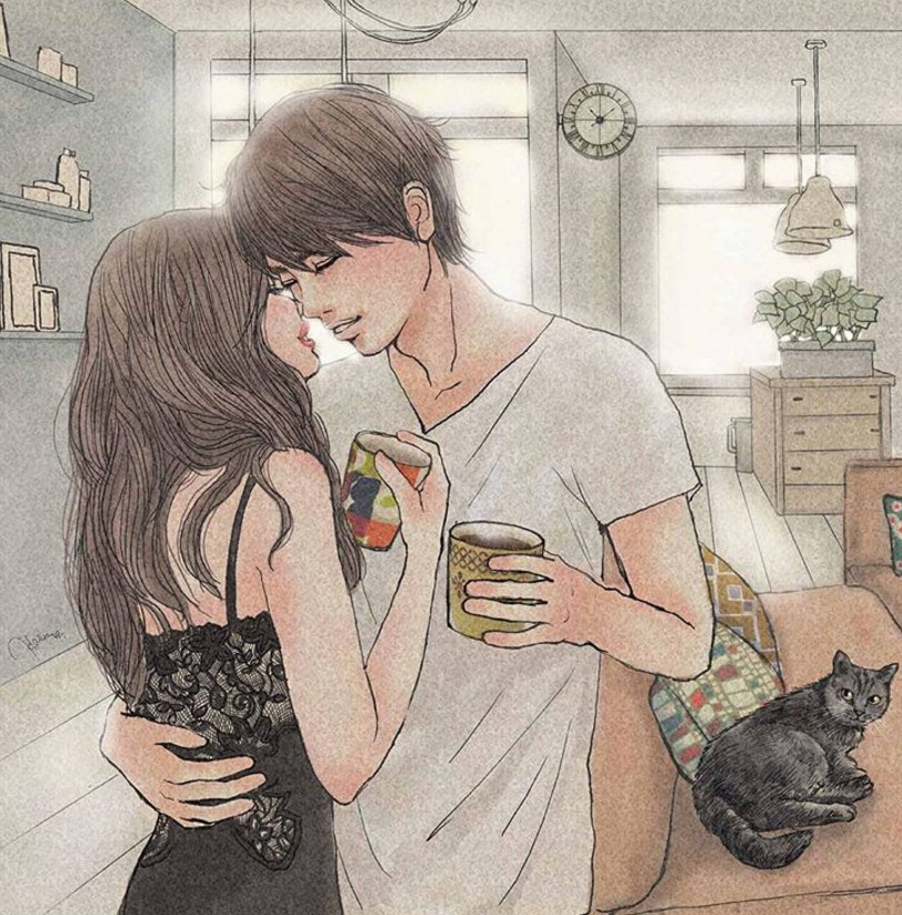 一組情侶情趣插畫，充滿誘惑的手繪插畫