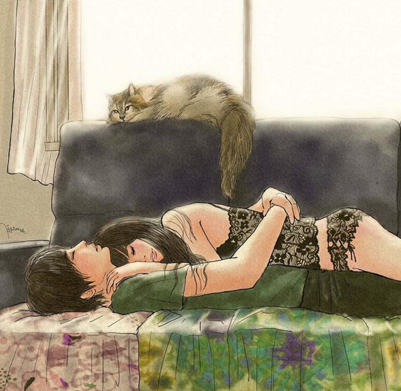 一組情侶情趣插畫，充滿誘惑的手繪插畫