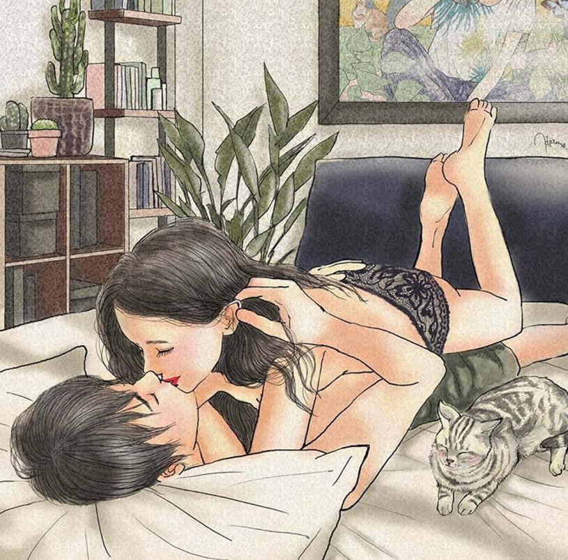 一組情侶情趣插畫，充滿誘惑的手繪插畫