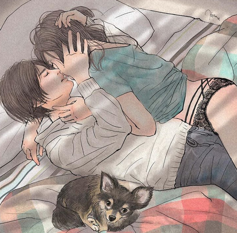 一組情侶情趣插畫，充滿誘惑的手繪插畫