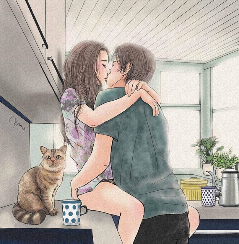 一組情侶情趣插畫，充滿誘惑的手繪插畫