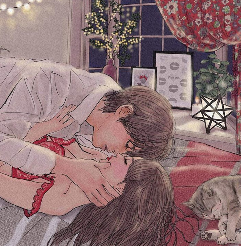 一組情侶情趣插畫，充滿誘惑的手繪插畫
