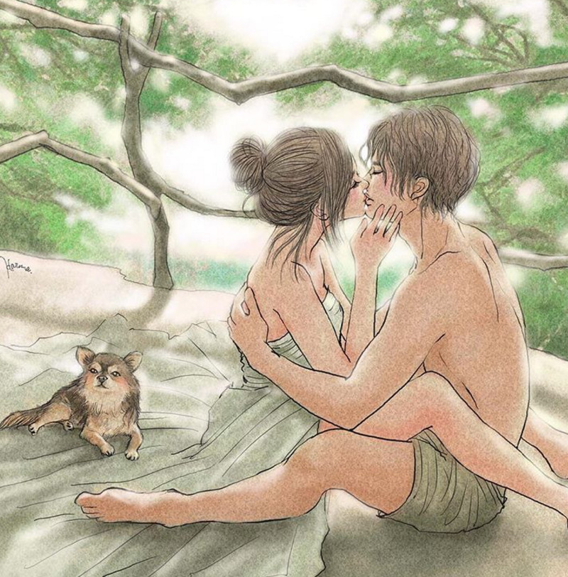 一組情侶情趣插畫，充滿誘惑的手繪插畫