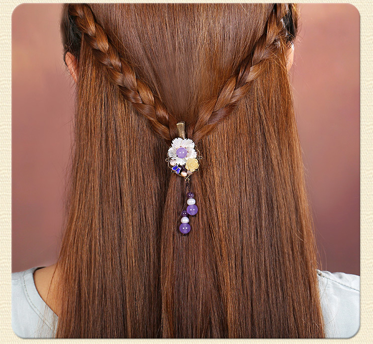 淡紫彩玉超仙發(fā)夾，古風貝殼花朵頭飾