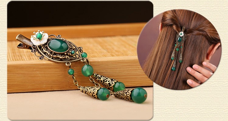 古風(fēng)古典流蘇發(fā)夾，翠綠民族風(fēng)頭飾