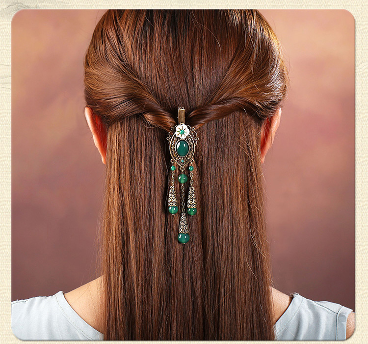 古風(fēng)古典流蘇發(fā)夾，翠綠民族風(fēng)頭飾