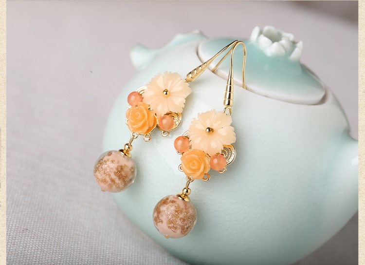 清新淡黃琉璃耳環(huán)，氣質(zhì)古典超仙首飾