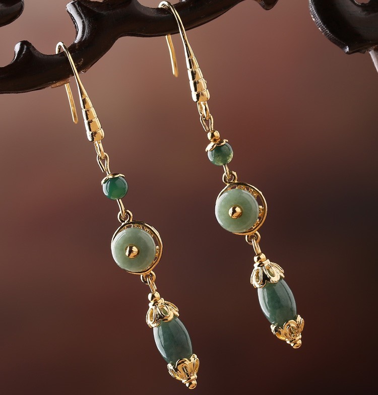 氣質(zhì)翡翠吊墜耳環(huán)，古風(fēng)古典首飾