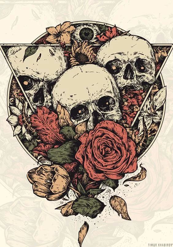 一組手繪骷髏頭插畫，猶如帶刺的玫瑰！