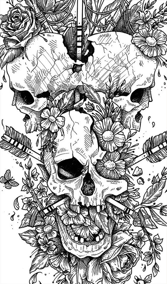 一組手繪骷髏頭插畫，猶如帶刺的玫瑰！