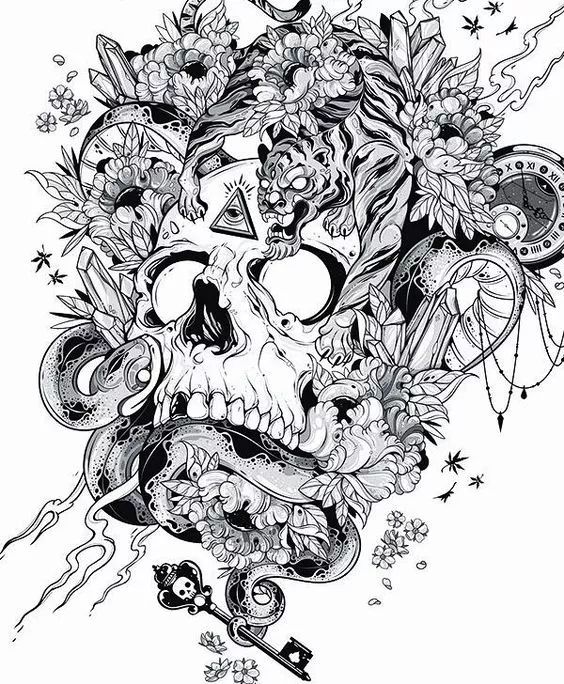 一組手繪骷髏頭插畫，猶如帶刺的玫瑰！