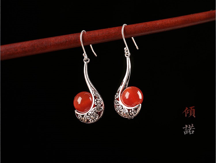 傾若典雅氣質(zhì)耳環(huán)，簡約古風(fēng)紅色首飾