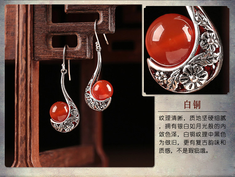 傾若典雅氣質(zhì)耳環(huán)，簡約古風(fēng)紅色首飾