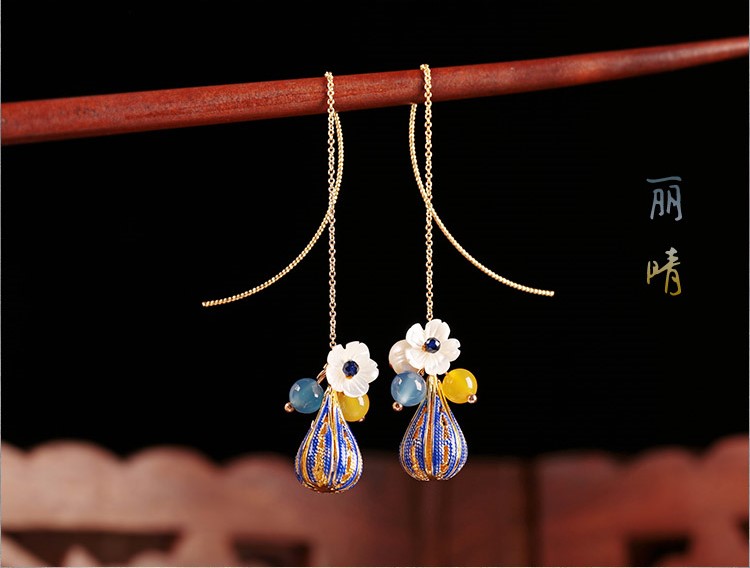 麗晴優(yōu)雅氣質(zhì)耳線耳環(huán)，古風(fēng)小清新首飾