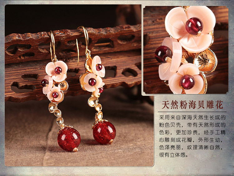 貝殼花朵琉璃吊墜耳環(huán)，古風(fēng)氣質(zhì)嬌雅清新首飾