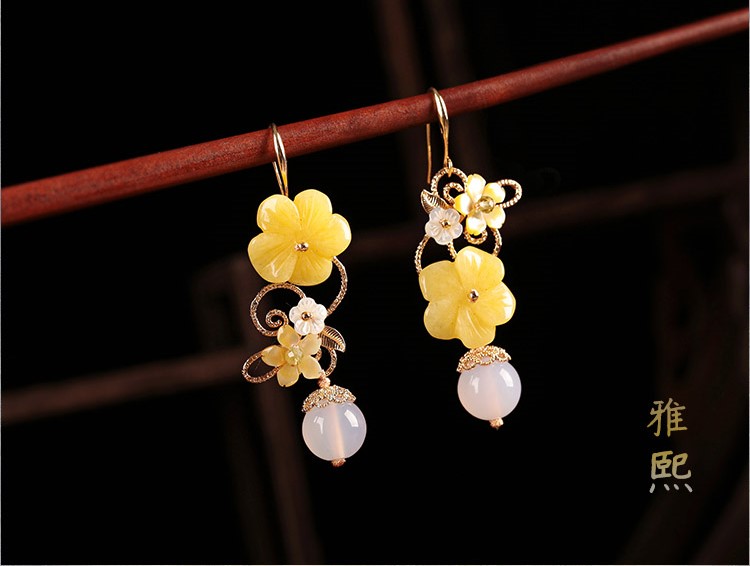 新穎黃花朵耳墜耳環(huán)，古風(fēng)清新氣質(zhì)首飾