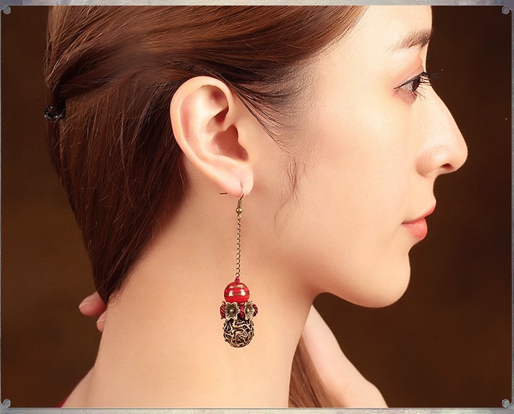 艷塵復(fù)古匠心啟航閱讀氣質(zhì)耳環(huán)，古風(fēng)紅色琉璃首飾