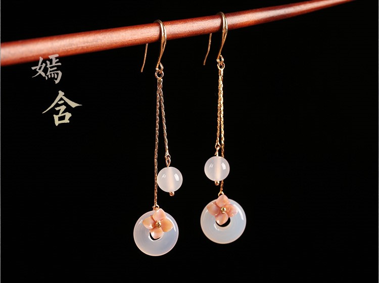 優(yōu)雅個性瑪瑙平安扣耳墜耳環(huán)，古風(fēng)長款耳環(huán)