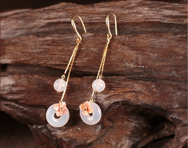 優(yōu)雅個性瑪瑙平安扣耳墜耳環(huán)，古風(fēng)長款耳環(huán)